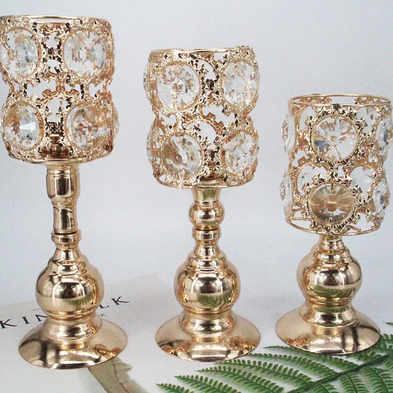 Luxury Handmade Nordic Cylinder Wrought Iron Electroplated Metal Candleholder Elegant Crystal for Home Decor Valentine's Day