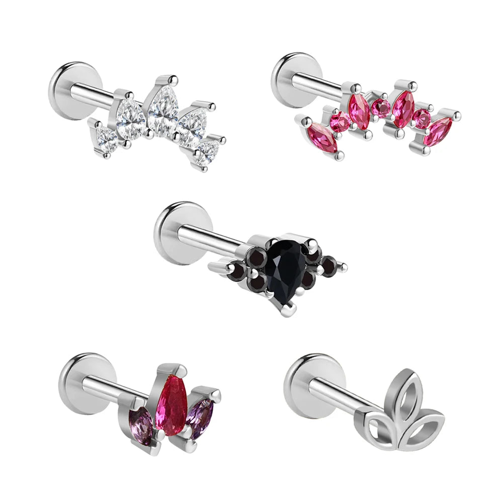Bulk Stainless Steel Helix Piercing Jewelry Silver Plated Internal Thread Cz Flat Back Stud
