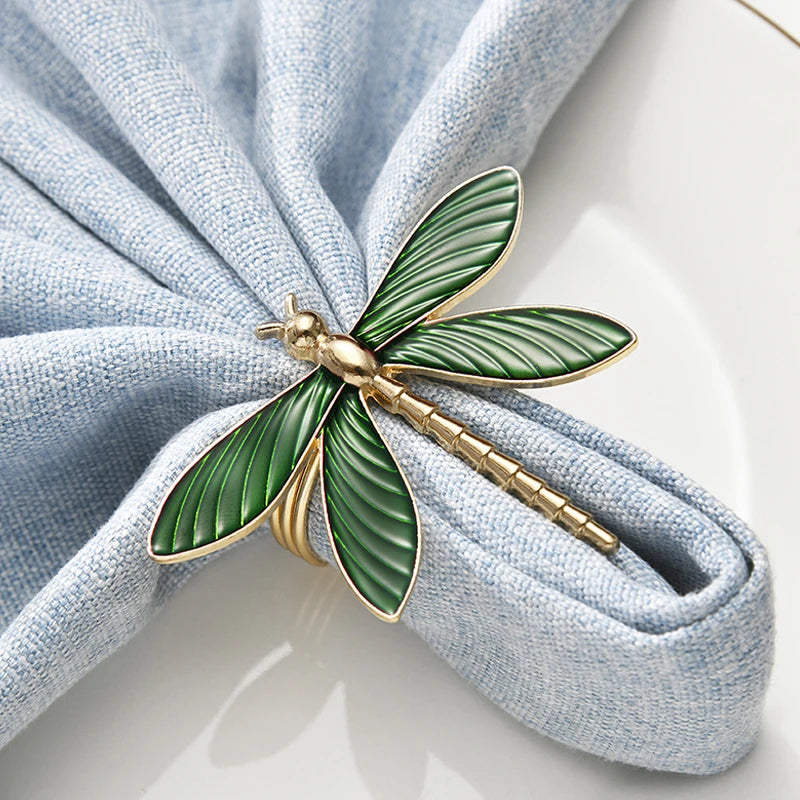 Green Dripping Oil Dragonfly Shape Napkin Rings Home Wedding Party Dinner Luxury Napkin Holder Ring for Table Decoration