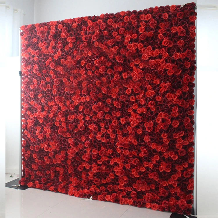 Artificial Red Rose Hanging Flower Wall Fabric Silk 3D Wedding Flower Wall Event Party Decor White Roll up Flower Wall Backdrop