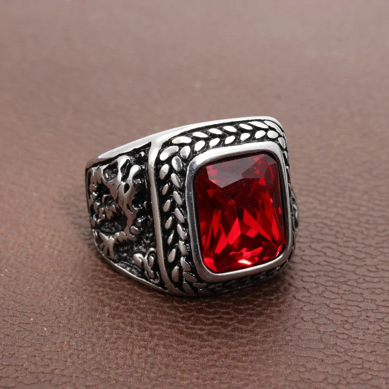 Popular 18k Gold-plated Titanium Steel Dragon Gemstone Ring Punk Style Rock Fashion Personality Stainless Steel Jewelry Ring