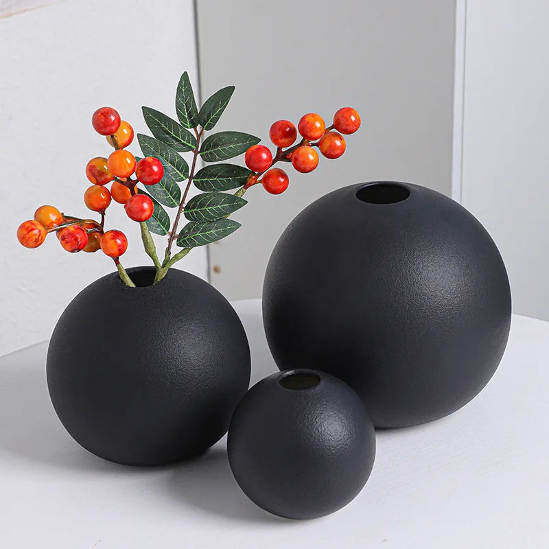 Handmade Nordic Ball Vase Creative Modern Ceramic Ornament with Elegant Chinese Style Porcelain Small Matt Glaze Office Hotel