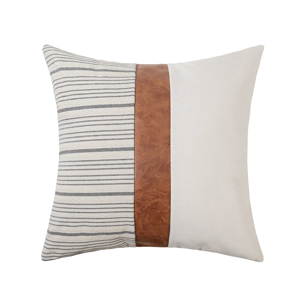 Hot Selling Luxury Pu Leather Stitching Canvas Stripe Pillow Case Home Decorative Pillow Case Cushion Cover for Car Sofa