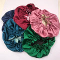 Colorful Ready Stock Adjustable Ruffled Drawstring Custom Double Layer Satin Hair Designers Bonnets