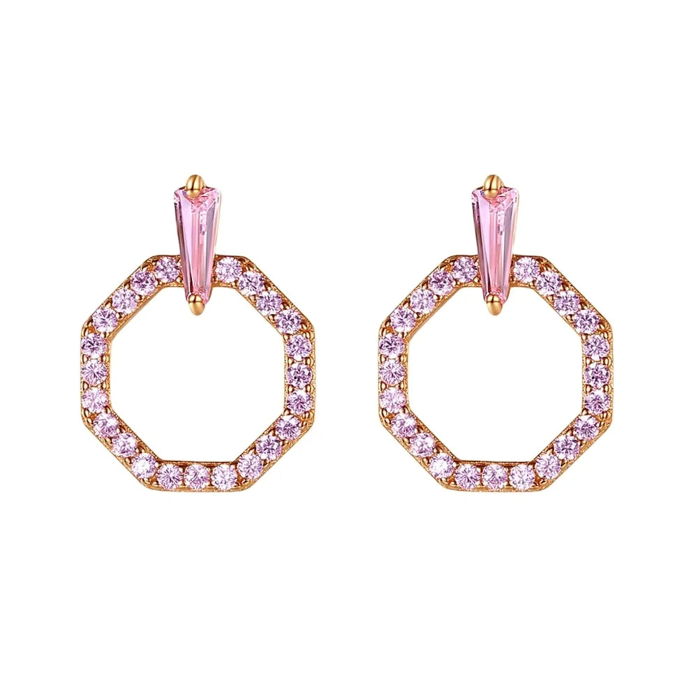 CZCITY Pink Cubic Zircon Hoop  Earrings Rose Gold Plated Fashion Earring Cute Wedding Earrings Jewelry 2026