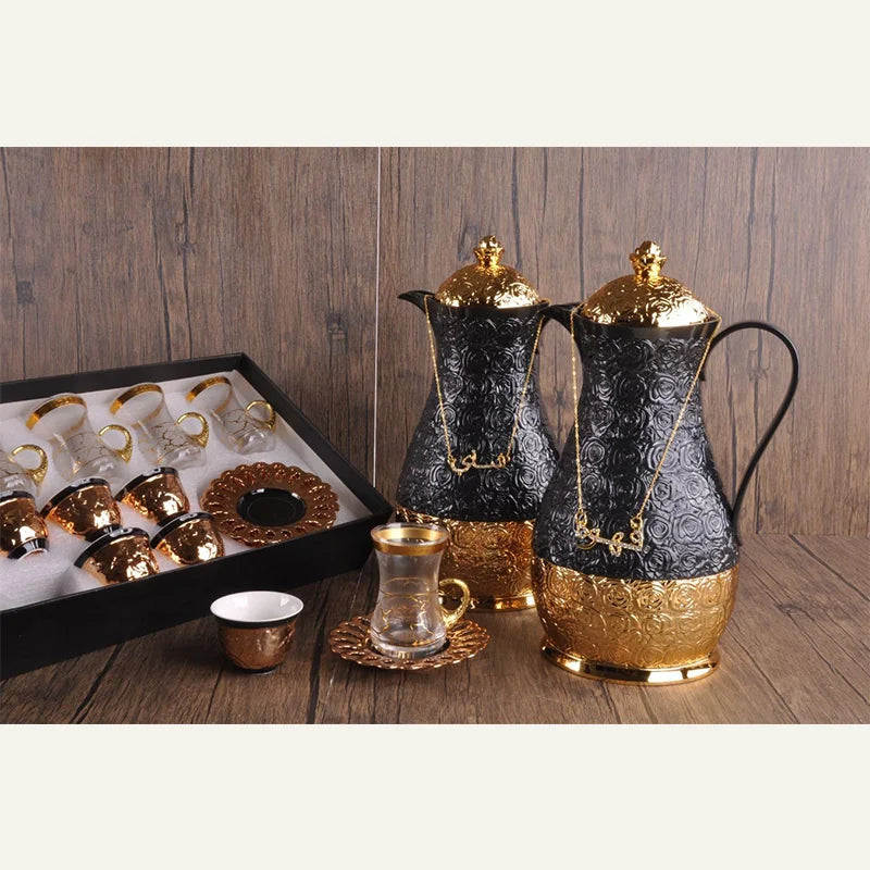 2023 New Arrived QIAN HU Turkish  Glass Liner Coffee Vacuum Flask 1000ml Thermos Gift Set