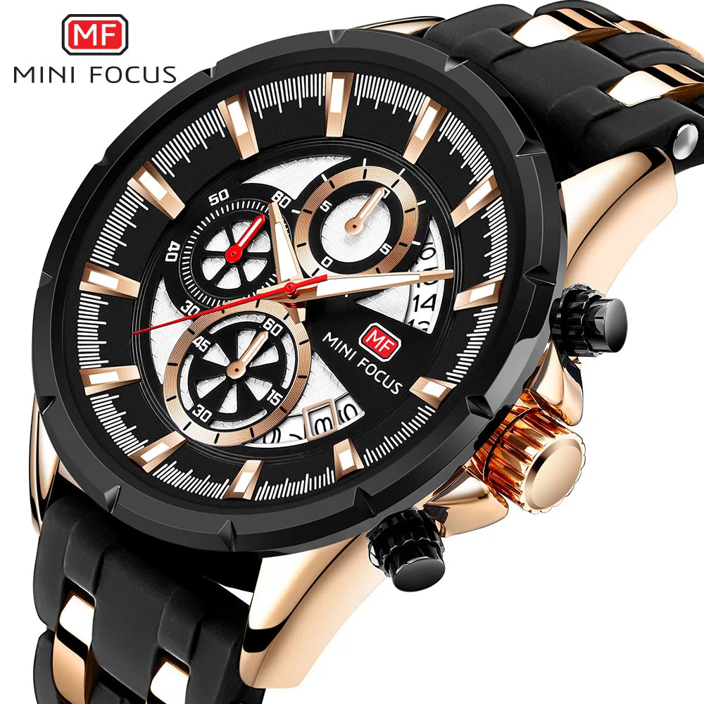 MINI FOCUS Watch Men 0273 Chronograph Quartz Luminous Men's Watches Relogio Masculino Silicone Strap Sport Waterproof Wristwatch