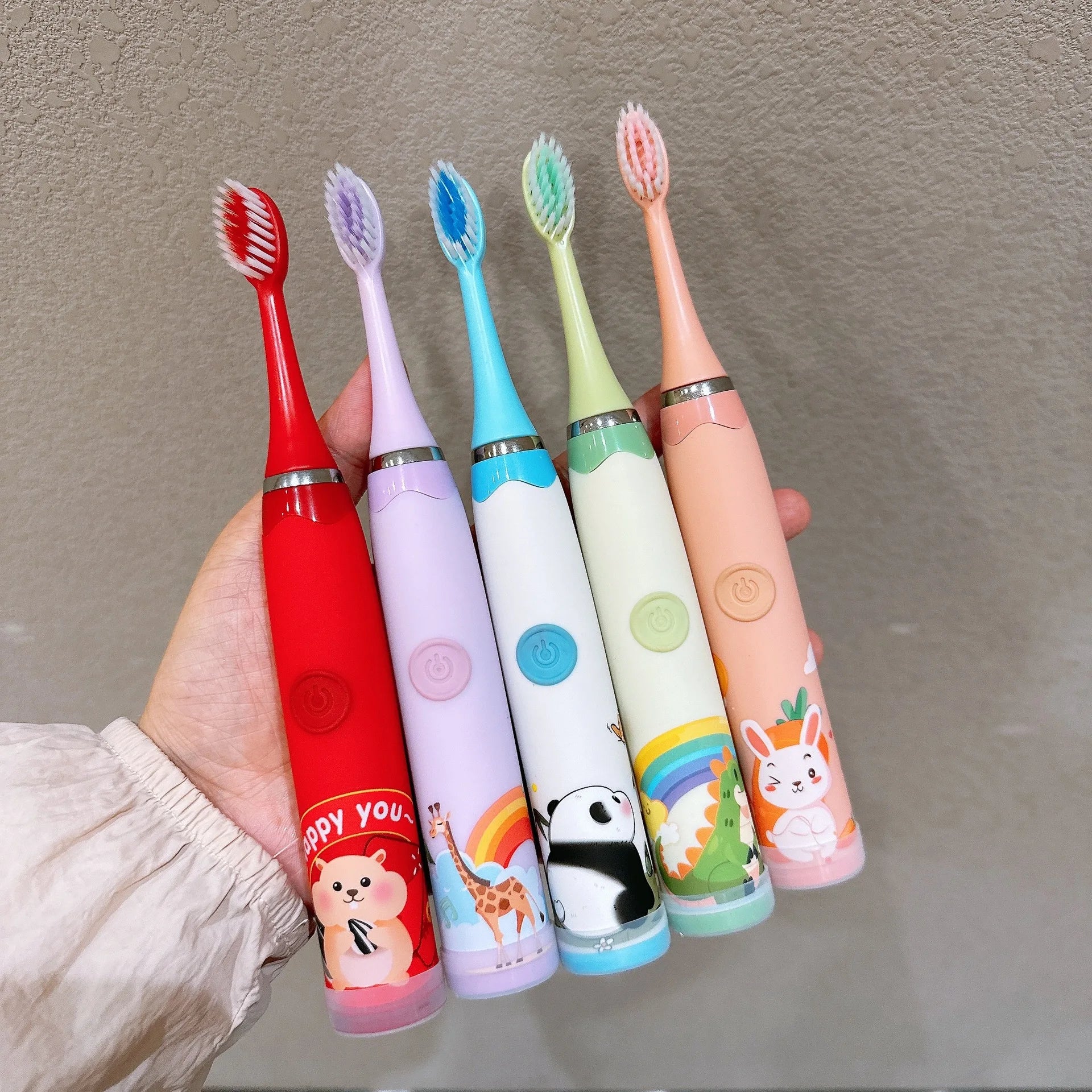 Kids Electric Sonic Toothbrush DuPont Soft Brush Heads Type-C Charging Smart Waterproof 4 Modes Cartoon Design 6pcs Heads