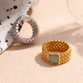 Luxury Waterproof Stainless Steel 18k Gold Plated Wovensquare Natural Stone Watch Band Women Fashion Jewelry Rings