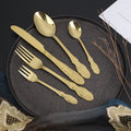 European Retro Gold Patterned Western Style Stainless Steel Five Piece Set Restaurant Steak Knife Fork Spoon Flatware