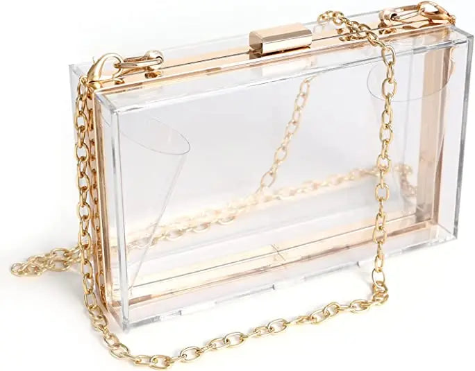 Women Clear Purse Acrylic Clear Clutch Bag Shoulder Handbag Gold Chain Strap Single Hasp Rectangle Customized Logo Acceptable