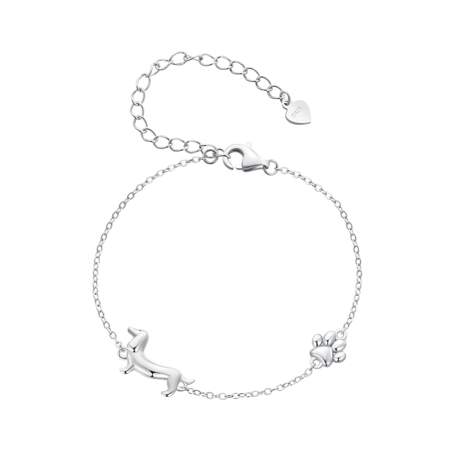 925 Sterling Silver Dachshund Bracelet Cute Dog Paw Print Plated Platinum for Women Anniversary Party Gift Fine Jewelry SCB262