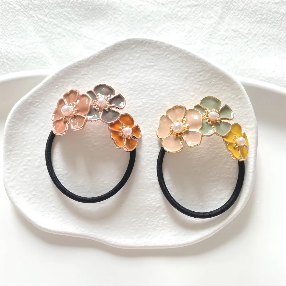 Hair Ties Ring with Flowers Rubber Bands Ropes Hair Elastic Bracelet Ponytail Holder Korean Hair Accessories for Women Girls