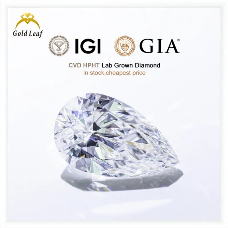 Goldleaf IGI Certified Lab Grown Diamond Pear Cut VVS VS DEF Color HPHT Loose Diamond for Jewelry