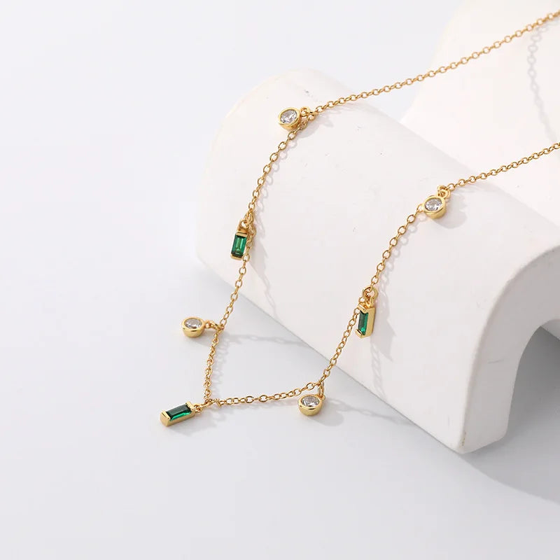 Fashion Cold Niche Zircon Stack Wear Clavicle Chain S925 Sterling Silver Geometric Small Square Necklace Female