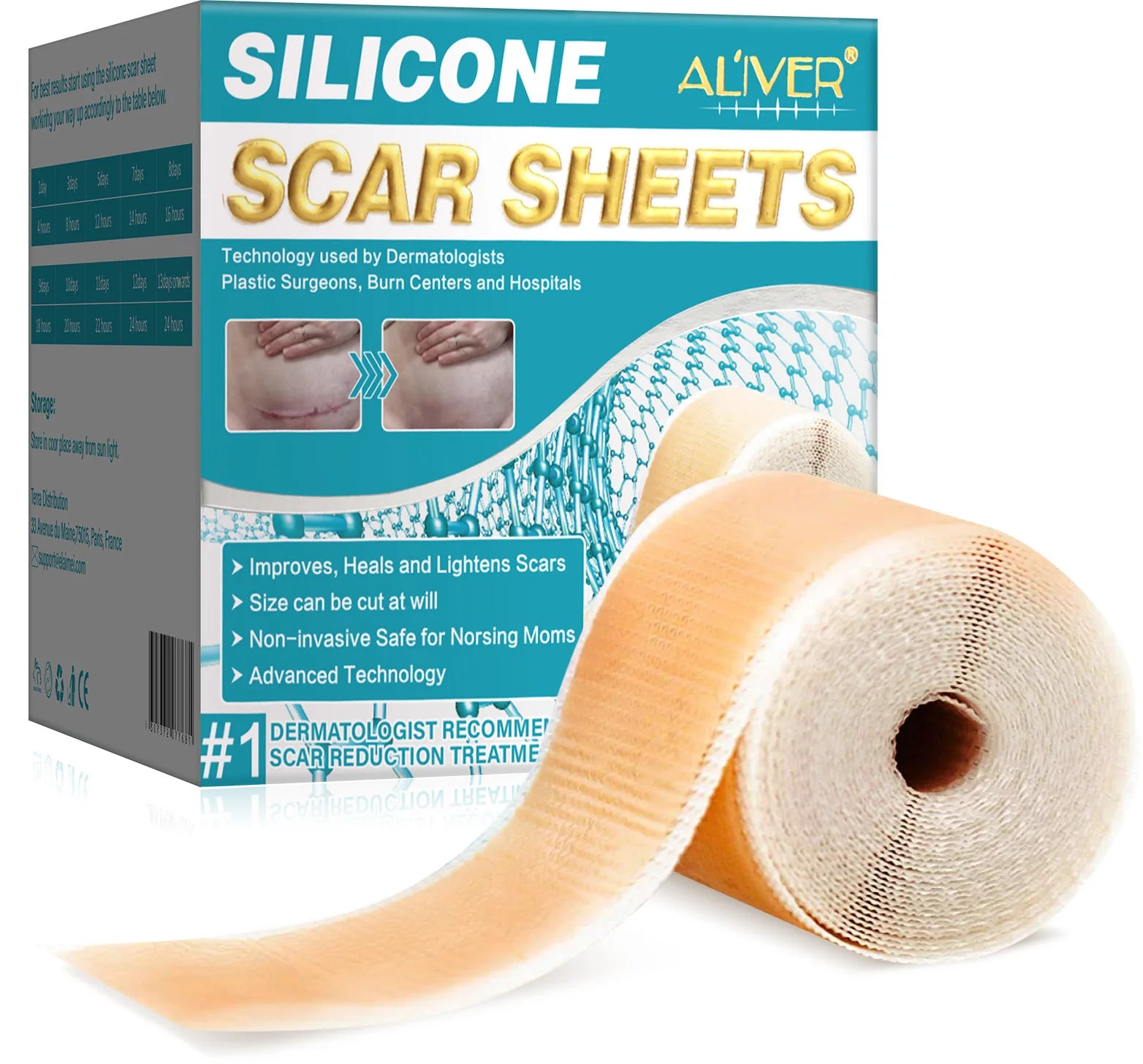 ALIVER Advanced Silicone Scar Removal Tape Skin Care Treatment Brightening Best Silicone Scar Sheets for Keloid Scars