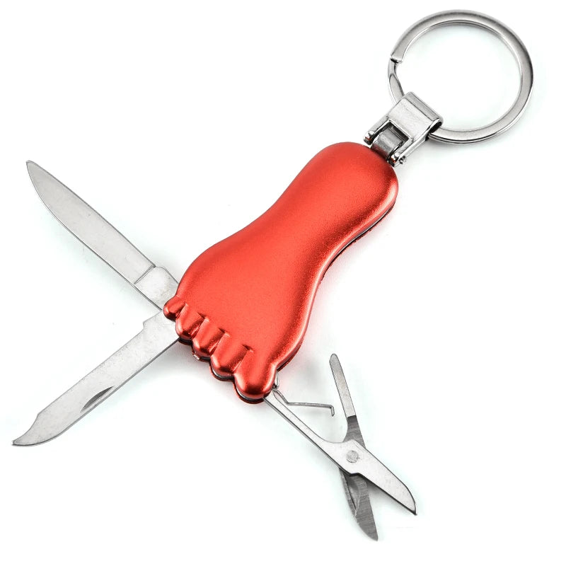 Lovely Small Foot-Shaped Stainless Steel Pocket Knife with Keychain OEM DIY Grade Gift for Promotion Includes File Blade Tools