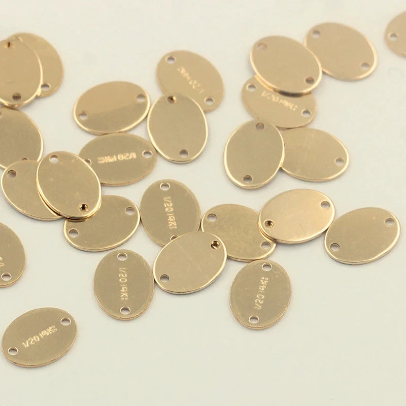 1/20 14K Stamped Jewelry Finding Pure Gold Filled 7.3*5.5mm Oval  Connector With Double Holes DIY Bracelet Making Accessories