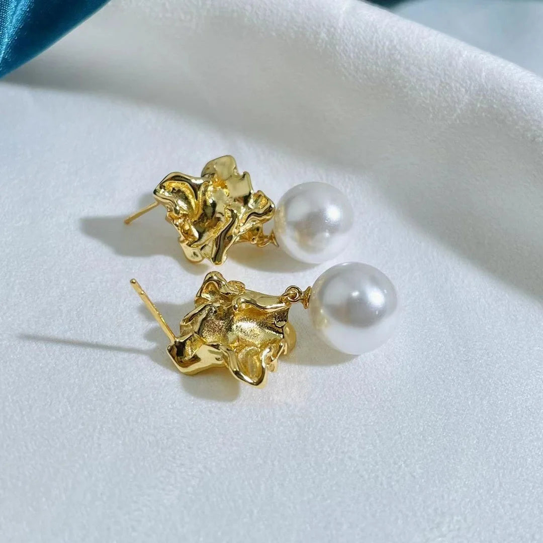 E2195 11-12mm DIY Natural Freshwater Pearl Charm Earrings Mounting Accessory 925 Sterling Silver Gold Plated  Jewelry for Women