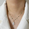Designer Vintage Stainless Steel Beaded Chain Pearl Pendant Necklace for Women Jewelry