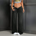 Lady's Loose-Fitting Breathable Denim Baggy Pants Casual Jeans Low Waist Wide Leg Summer Hole Rivet Simple Fashion Element