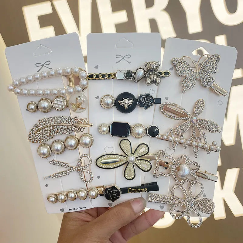 Wholesale Various Styles Korean Fashion Hairpins Crystal Colorful Acrylic Pearl Hair Clips Set for Women Hairpins Set for Girls