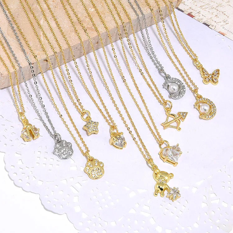 NZ1495 Chic Mini Dainty 18k Gold CZ Pave Cupid's Arrow Dog Paw Print Ladybird Charms Chain Bijoux Femme Ladies Necklace 2023