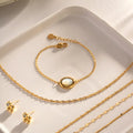 French Luxury 18k Gold Plated Delicate Chain Bracelet Minimalist Elegant Oval Opal Accessory for Engagement or Anniversary