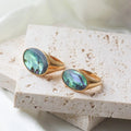 Chris April Stylish Jewelry in Stock PVD Gold Plated 316L Stainless Steel Water Proof Natural Black Shell Signet Ring