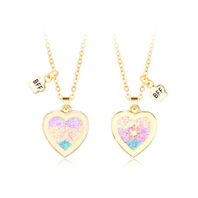 AA016283 2pcs/set Best Friends Necklace Heart in Heart Pendant Glitter Matching Necklace for Best Friends