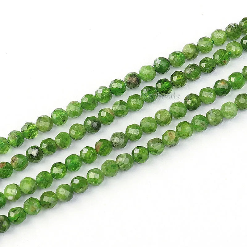 Natural Rare Faceted Green Diopside Beads Semi-precious Stone Strands for Jewelry Making 2mm 3mm Length 38cm 15"