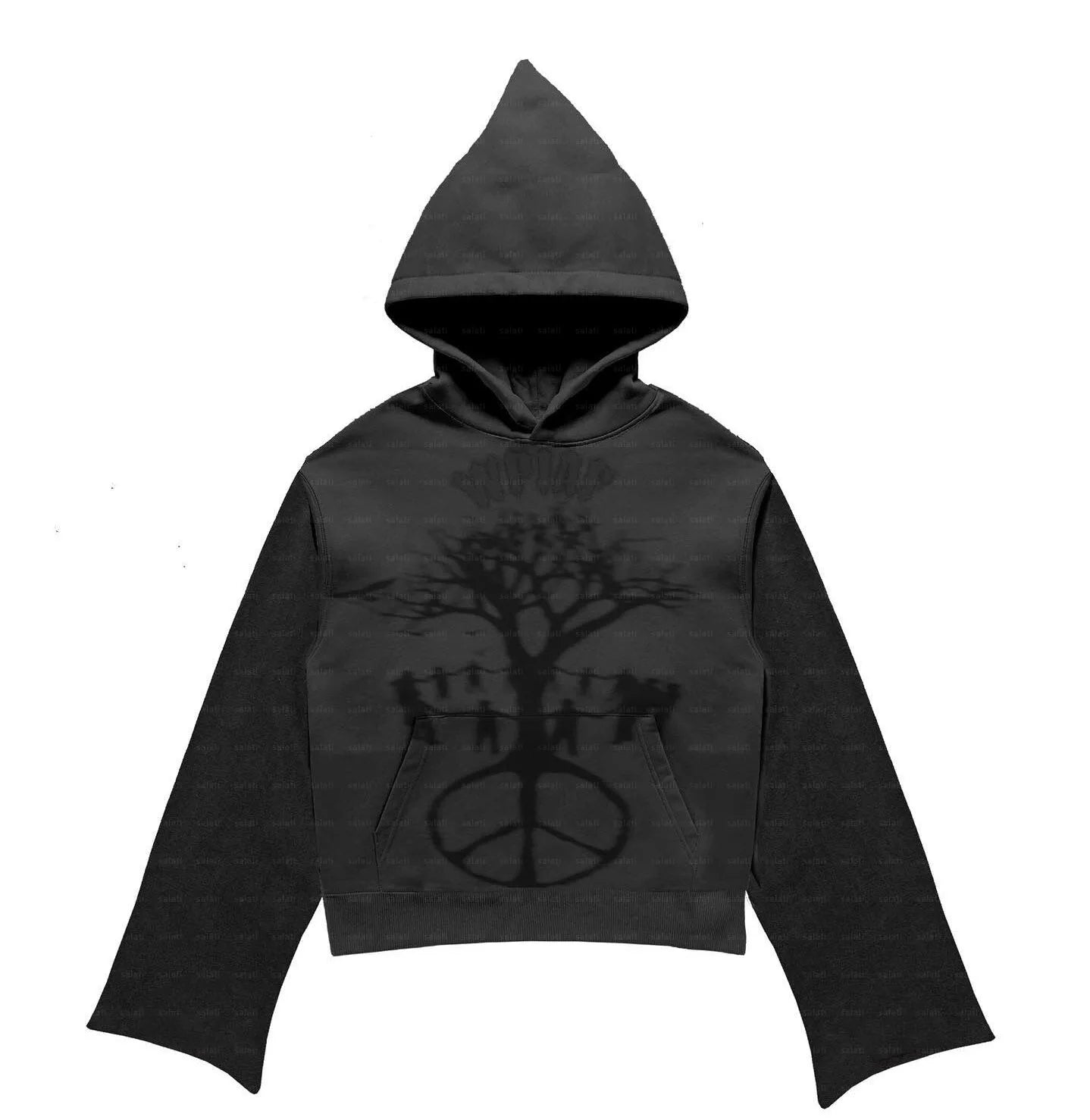 Custom Cotton French Terry Oversized Flare Sleeve Fleece Relaxed Screen Print Acid Wash Patch Distressed Embroidered Hoodie Men