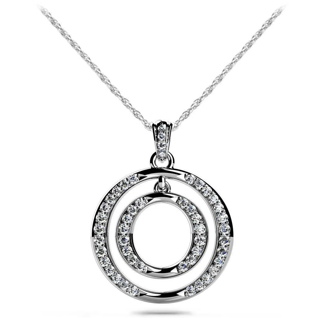 CAOSHI Dainty Sliver Plated Double Circle Pendant Round Cut Cubic Zircon Simple Pendant Necklace for Women Girls
