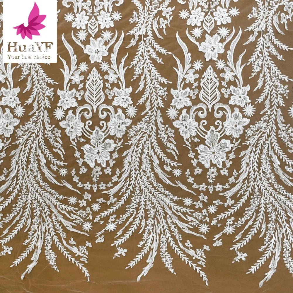 2021 Pretty Wedding Bridal Tulle Lace Net Embroidery Fabric With Sequins for Bridal HY1366-3