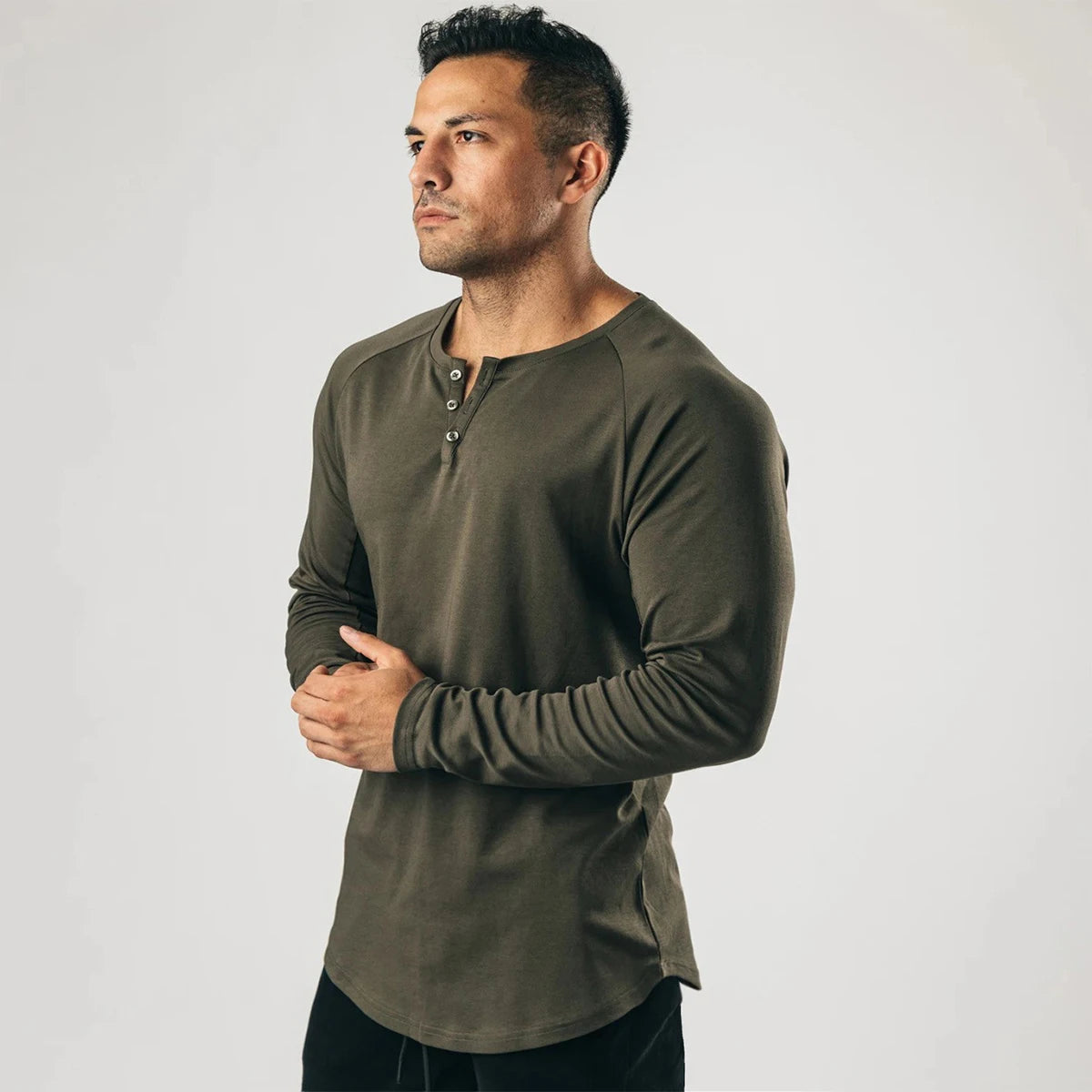 Men's Muscle V Neck Sport Shirts Regular Fit Long Sleeve Cotton Fitness Jersey T-Shirts Gym T Shirt for Men