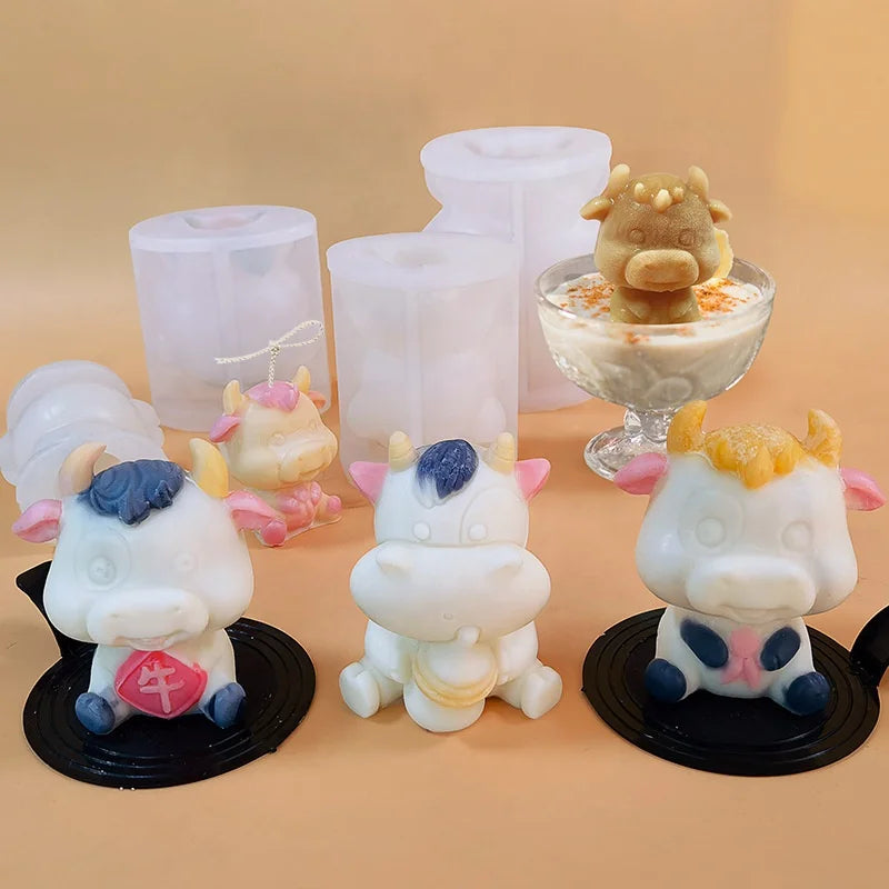 B-5403 Cute calf candle mold silicone mold animal Cartoon cow cattle soap make tools Chocolates baking mould resin wax mold