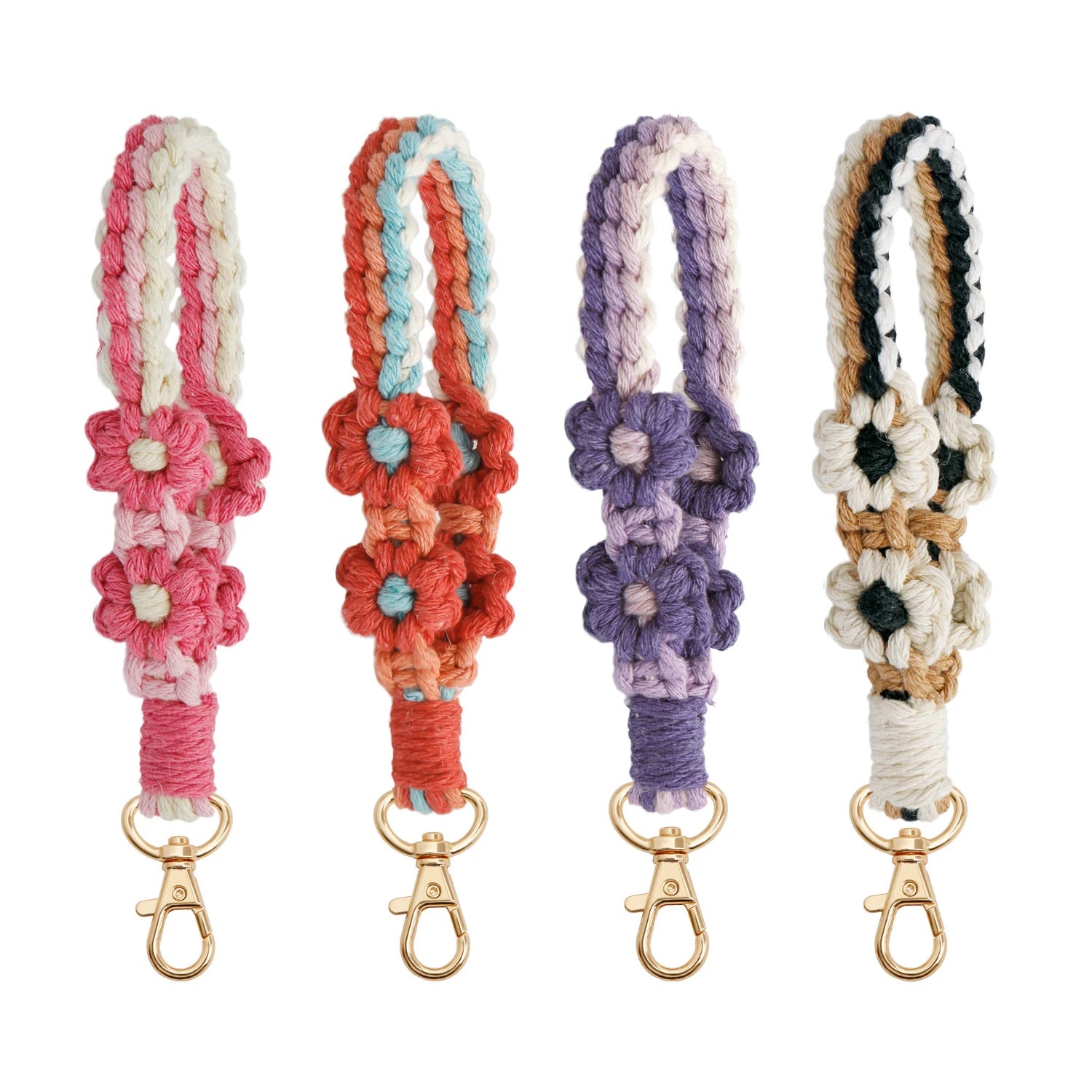 Summer Wristband Flower Macrame Keychain Wristlet Handmade Woven Floral Wristlet Bracelet Daisy Flower Keychain Schlusselbund