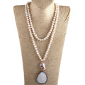 Fashion Boho Jewelry Pearl Beads Knotted Shell Pendant Necklaces Women Bohemia 7-8mm 120cm Freshwater Pearl Necklace