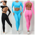 Women's Sports Long Sleeve and Leggings Quick Dried Backless Yoga Top and Leggings Outdoor Running Backless Fitness Sets