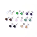 Waterproof Coloured Natural Stone Stud Earrings Green Jade Amethyst Earrings Round Circle Stud Earrings for Women