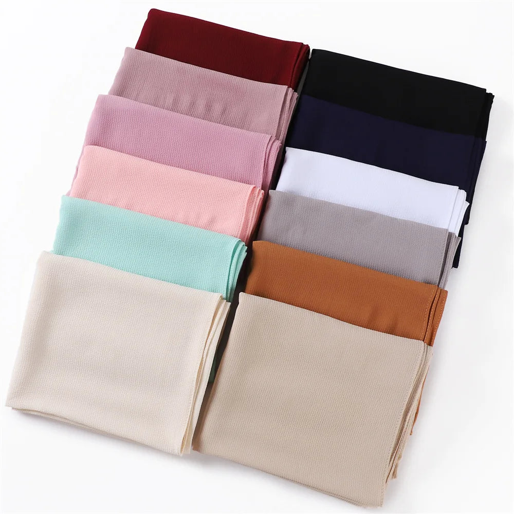 Wholesale Fashion New Solid Color Plain Long Headscarf Bubble Chiffon Soft Hijab Premium Scarf Muslim Women Shawl