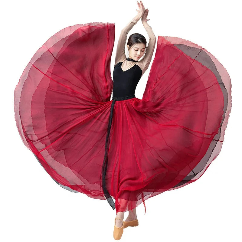 Oriental Belly Dance Training Dancewear 2-Color 720 Degree Yarn Skirt for Practice Wear