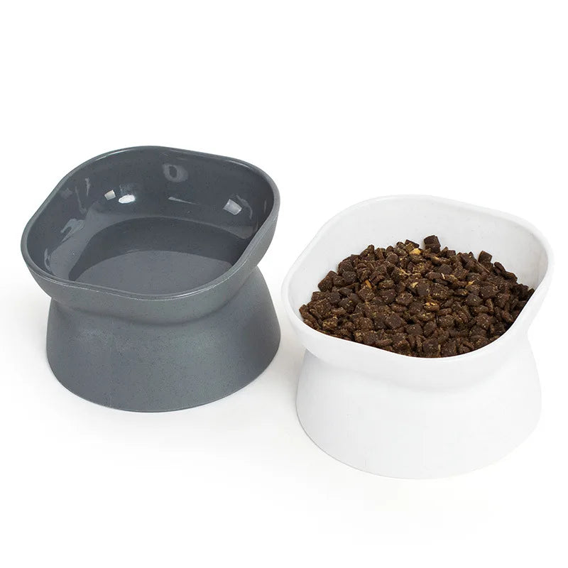 High-Legged Solid Plastic Cat Bowl Large Opening Eco-Friendly Indoor/Outdoor Travel Pet Food Utensils Classic Neck Guard Feeder