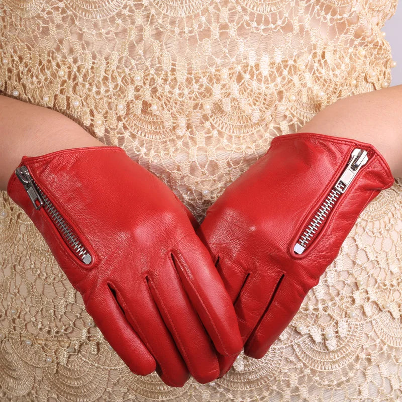 Cheap Spring Autumn Women Windproof Touch Screen Sheepskin Leather Gloves