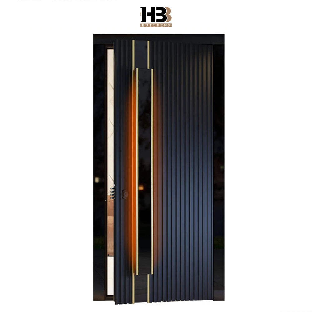 Modern Luxury Swing LED Stainless Steel Security Door with Bulletproof Finish for Outdoor Entry