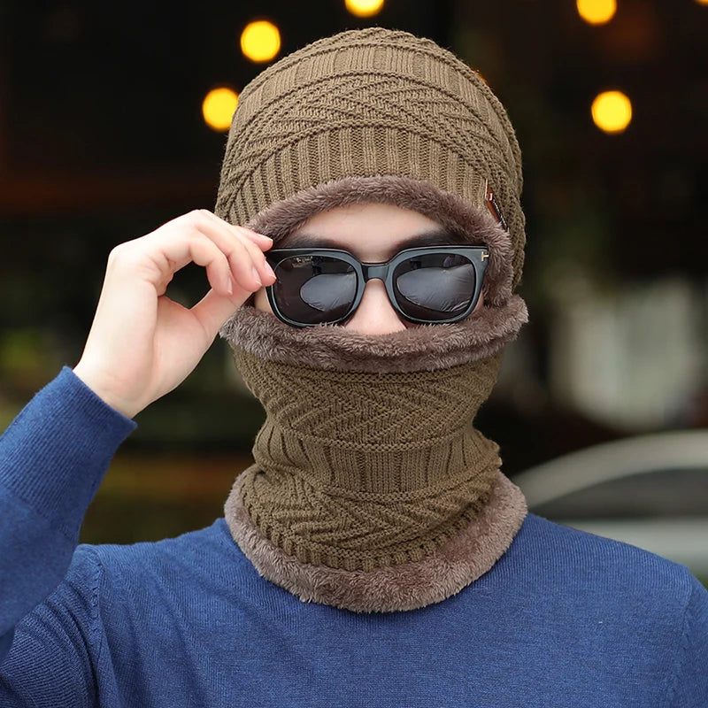 Fashion Ski Knitting Warm Man Winter Hats Beanie With Scarf MegaBDM