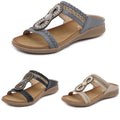 Breathable Women's Sandals Rhinestone Comfortable Round Toe Seaside Holiday Large Size Flat Dressy Shoes Fashion Shoes Women