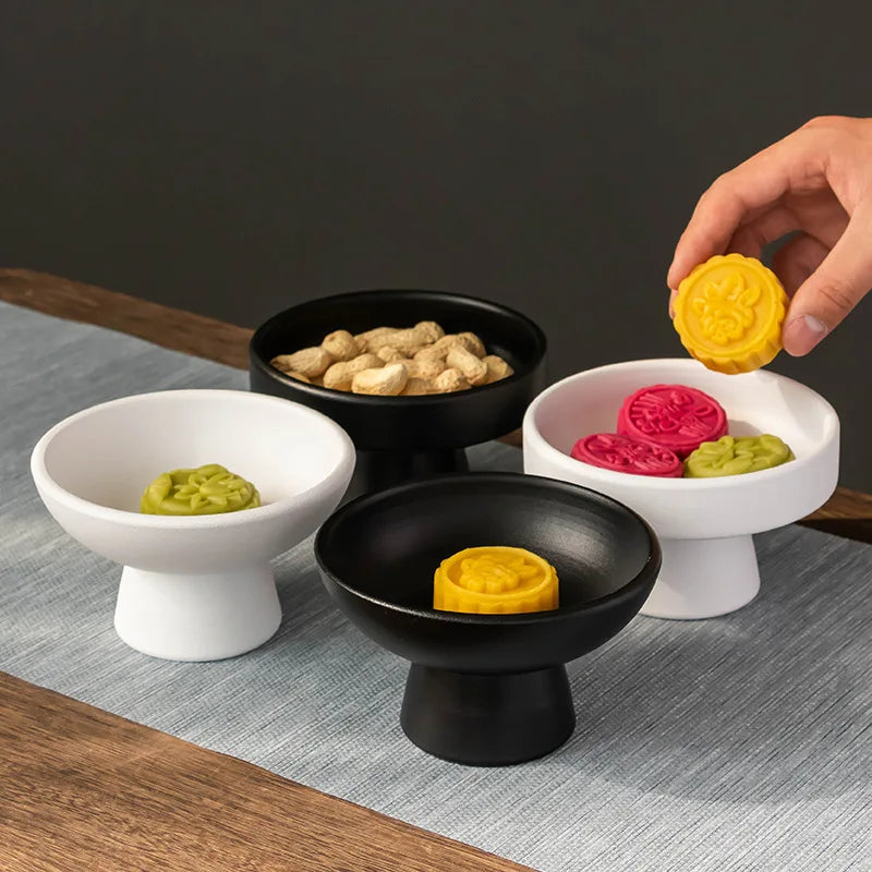 Chinese Style High-Footed Ceramic Fruit Tray Disposable Tea and Buddha Ornament for Small Household Use for Living Room
