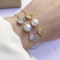 B401 8-9mm 925 Sterling Silver Gold Plated Wholesale Freshwater Pearl Charm Bracelet  Bangle Fancy Jewelry for Women