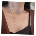 VKME Punk Style Butterfly Heart Hollow Necklace Clavicle Chain for Women Jewelry